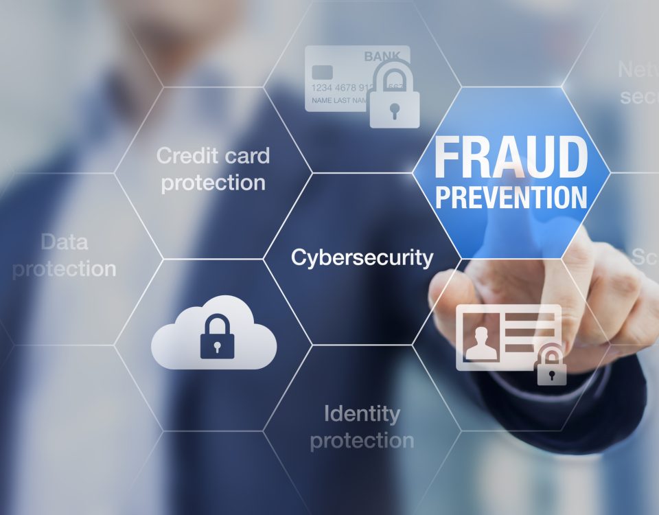 Fraud prevention button, concept about cybersecurity, credit card and identity protection against cyberattack and online thieves